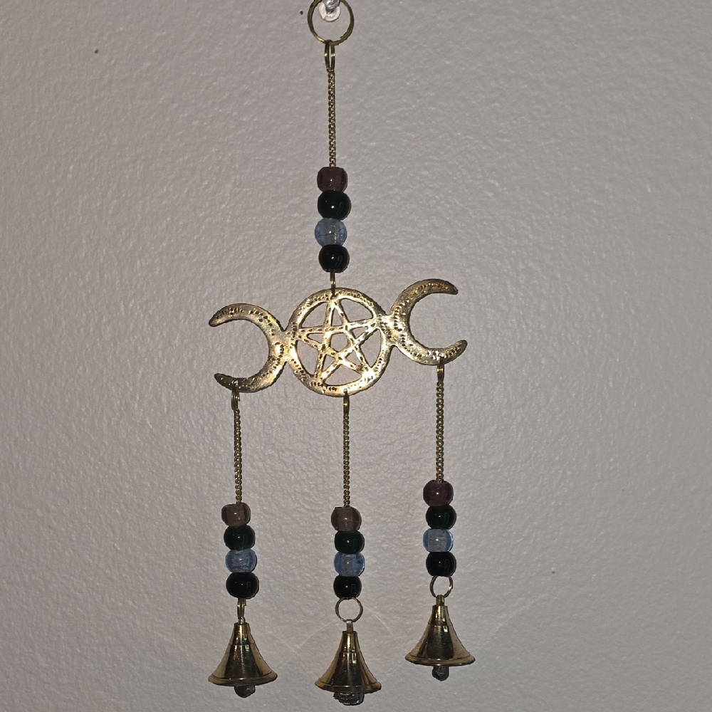 Triple Moon Pentacle Brass Wind Chime